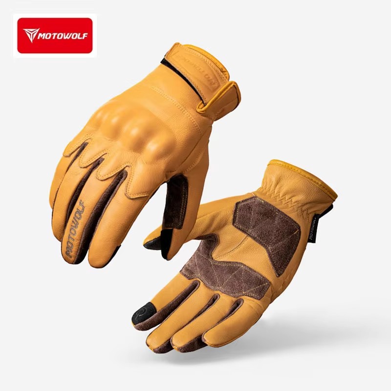 Motorcycle Glove Knuckle - قفازات جلدية للدراجات النارية بتصميم عتيق،