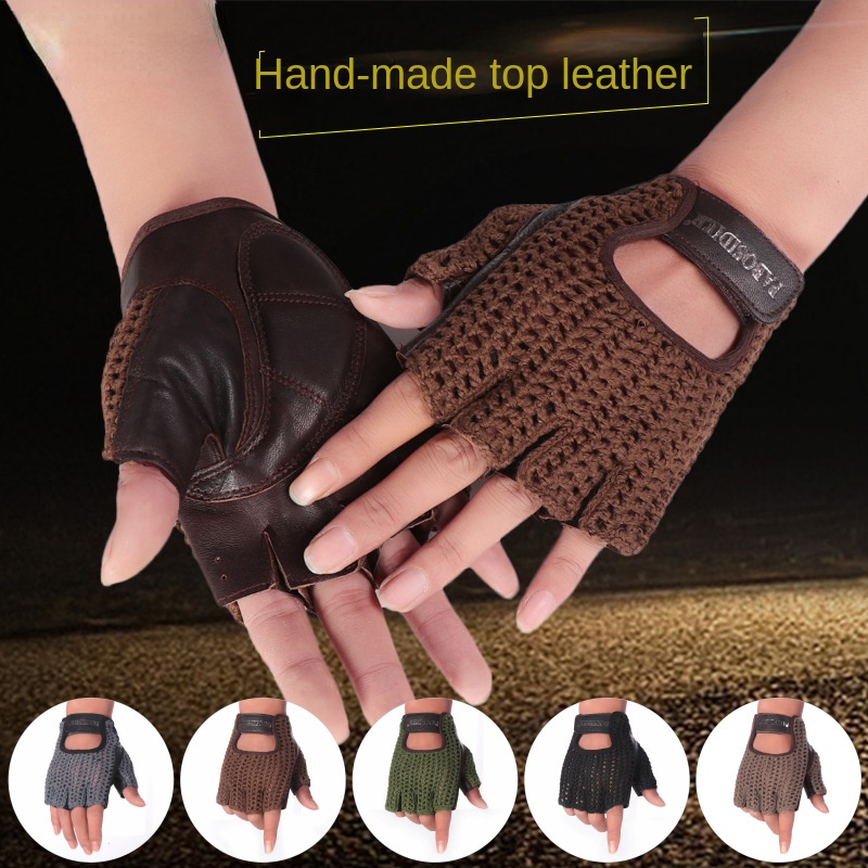 قفازات جلدية نصف إصبع للجنسين  - مراجعة Leather Driving Glove وسعره
